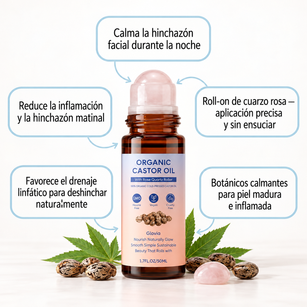 Beneficios del aceite de castor con rodillo de cuarzo